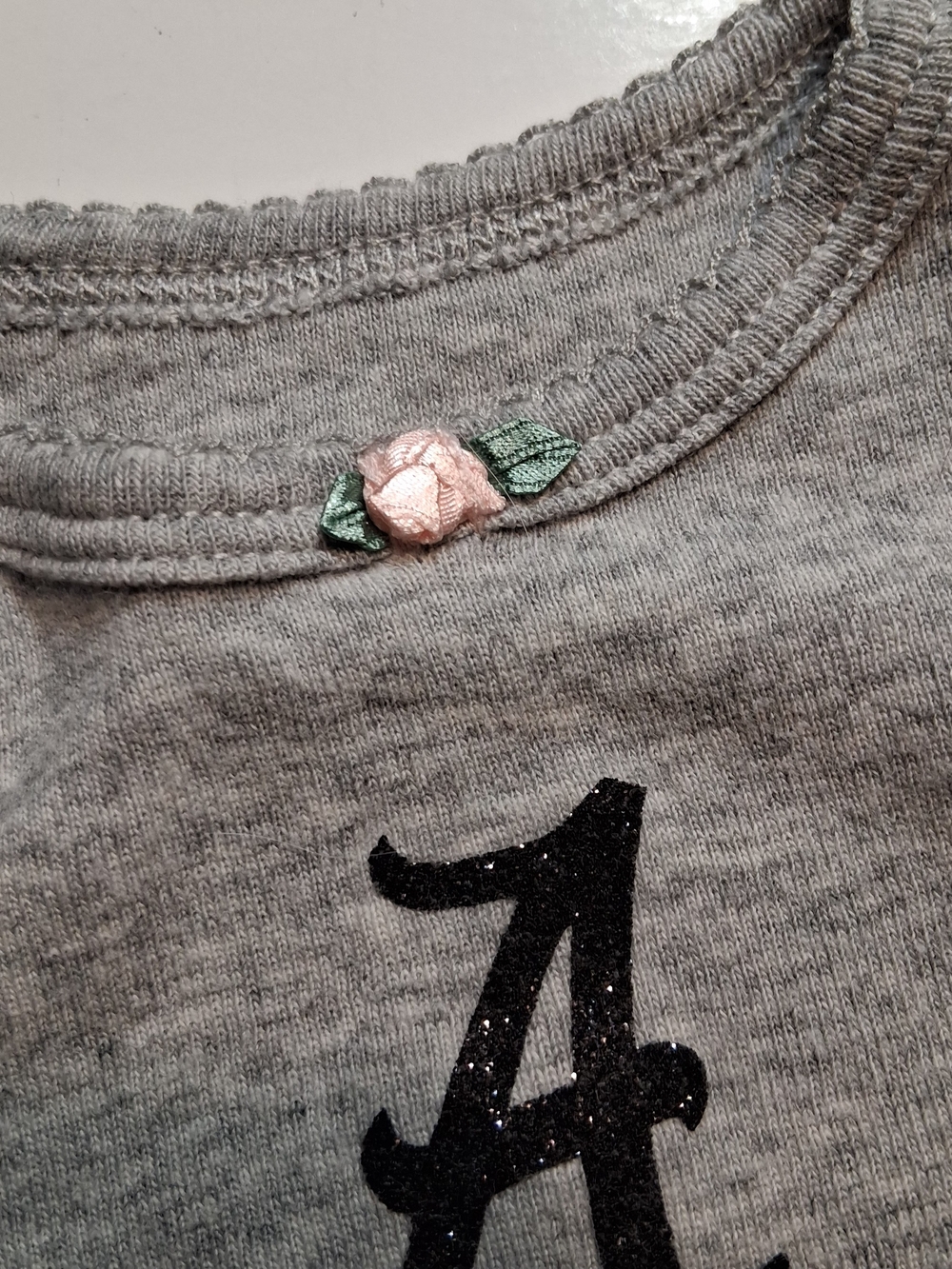 Girls Gray 'Roll Dawgs!' Long-Sleeve Baby Bodysuit - Gray/Red/Black Pink Flower - Picture 3 of 4